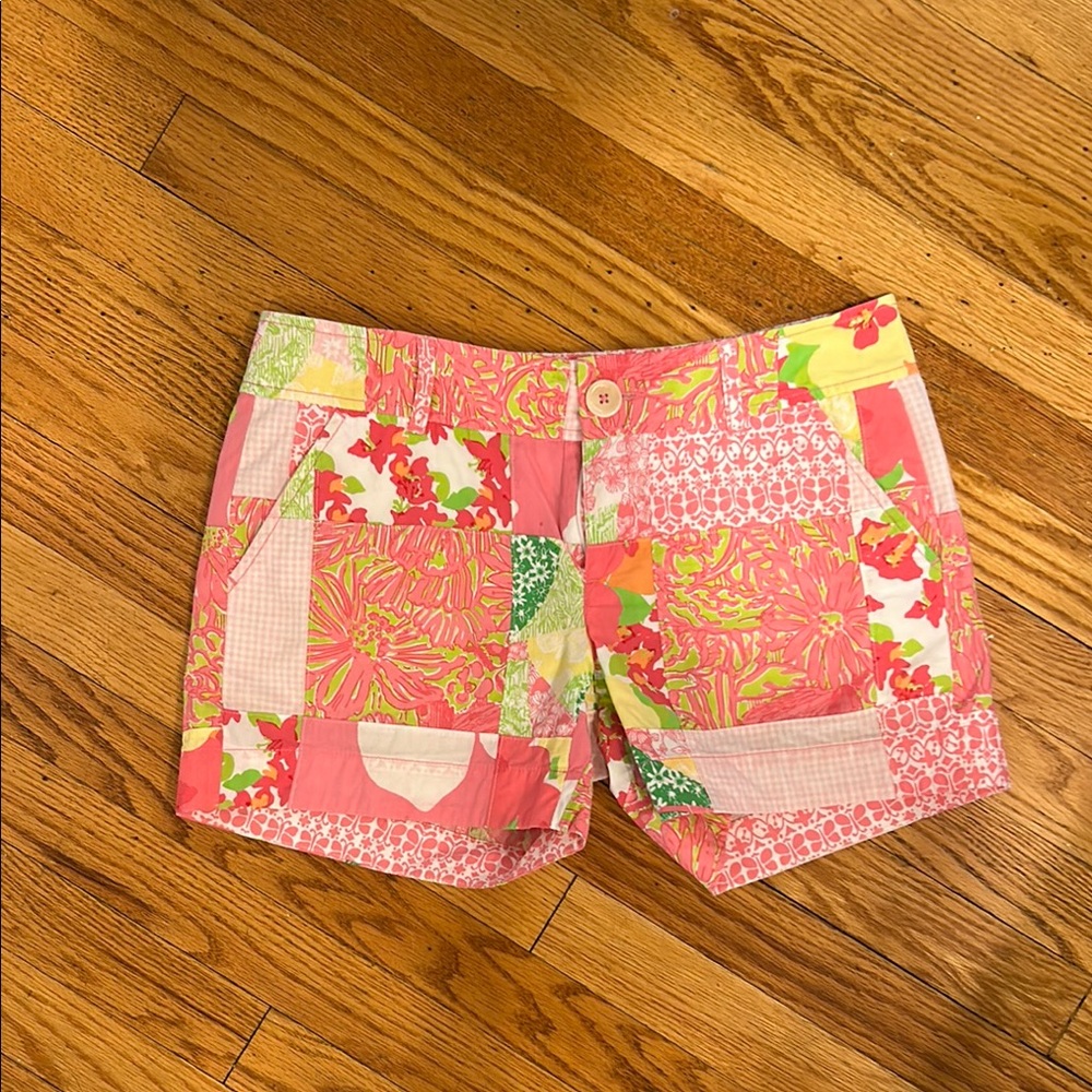 Lilly Pulitzer Pink and Green Shorts with Whimsical Patterns